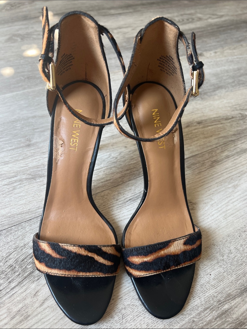 Nine West Black Sandal Heels with Leopard-Print Strap